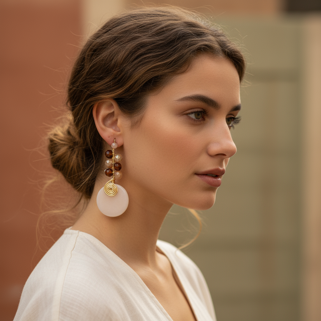 Aretes de concha plana con cristales