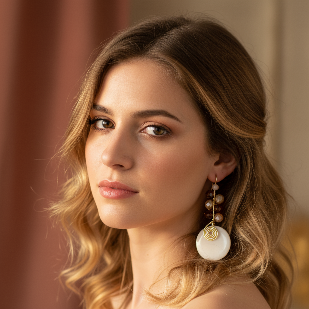 Aretes de concha plana con cristales