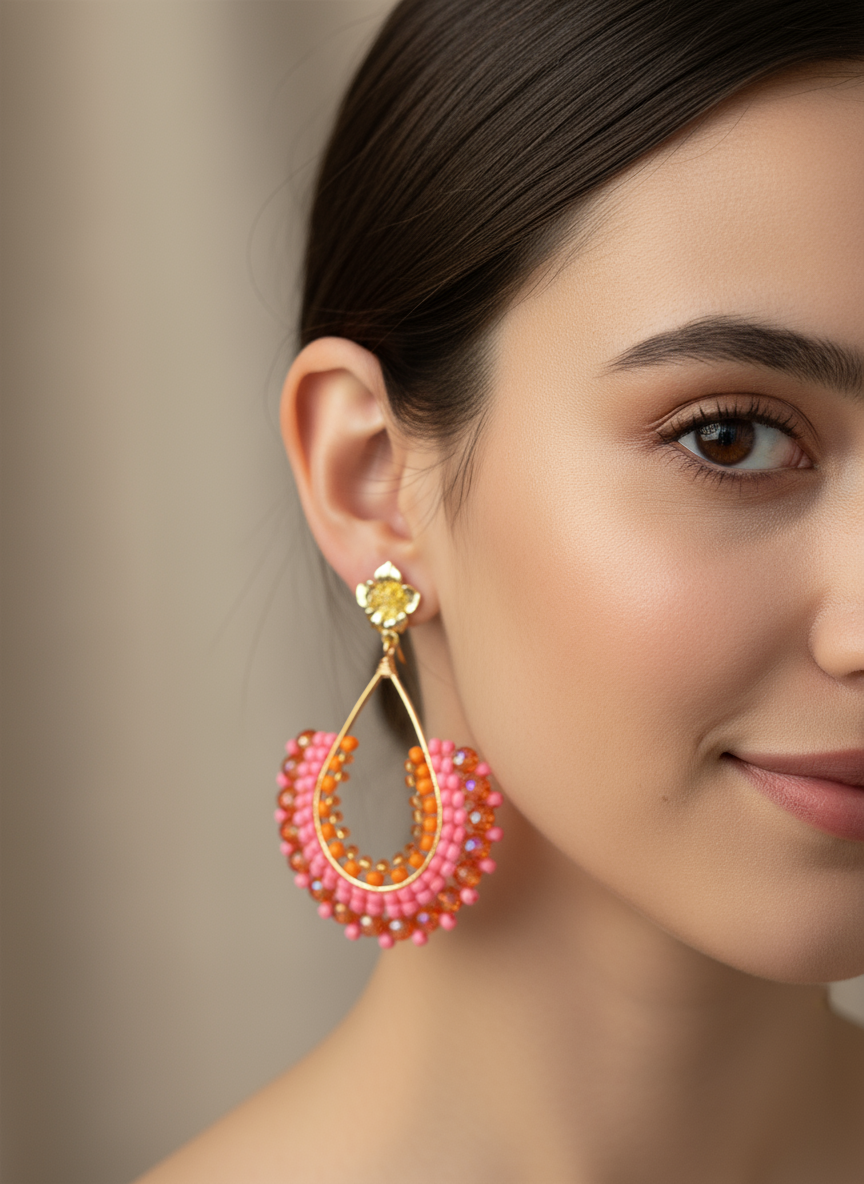 Aretes Artesanales en Tonos Coral y Oro –"Coral Sunset"