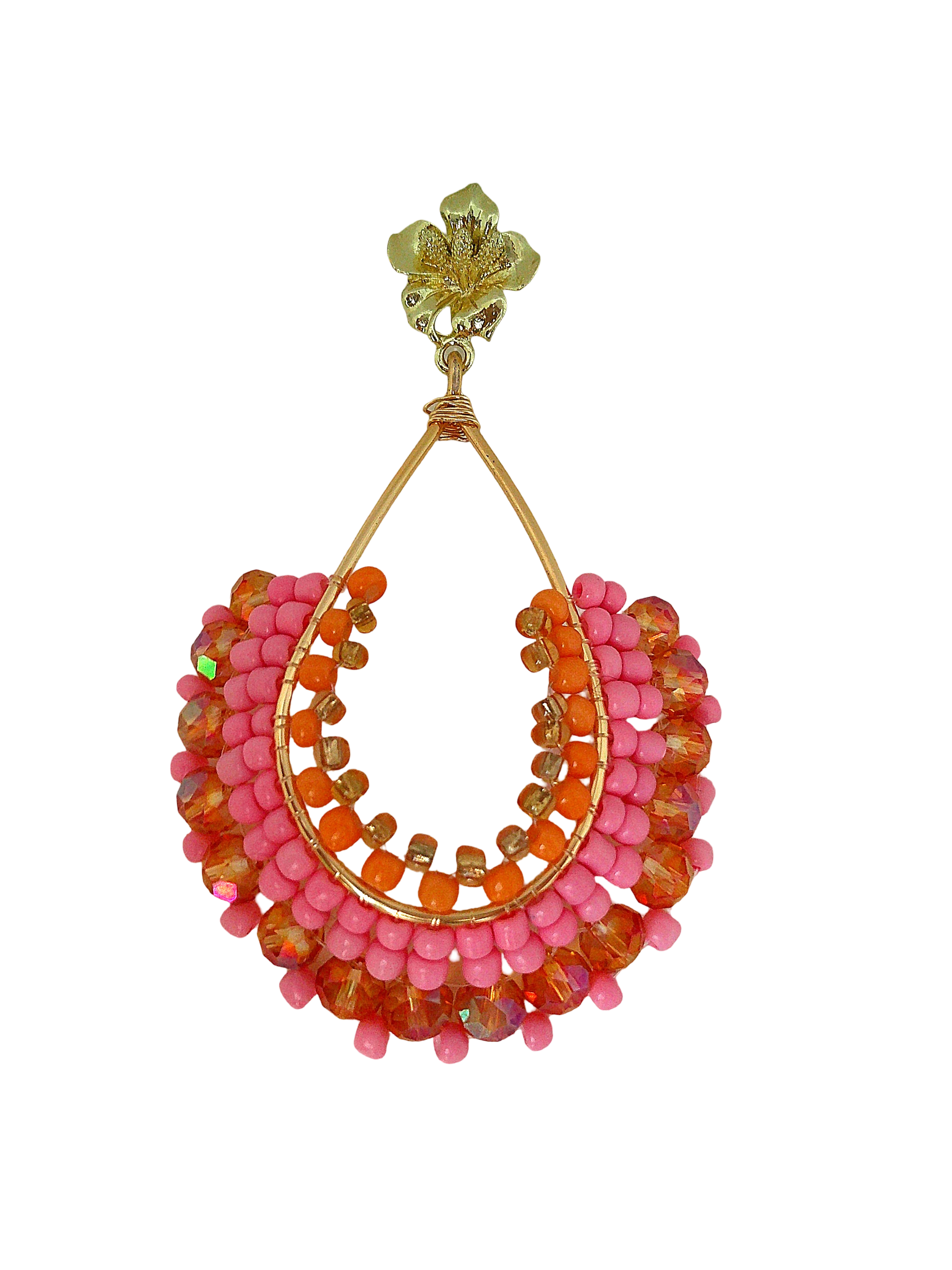 Aretes Artesanales en Tonos Coral y Oro –"Coral Sunset"