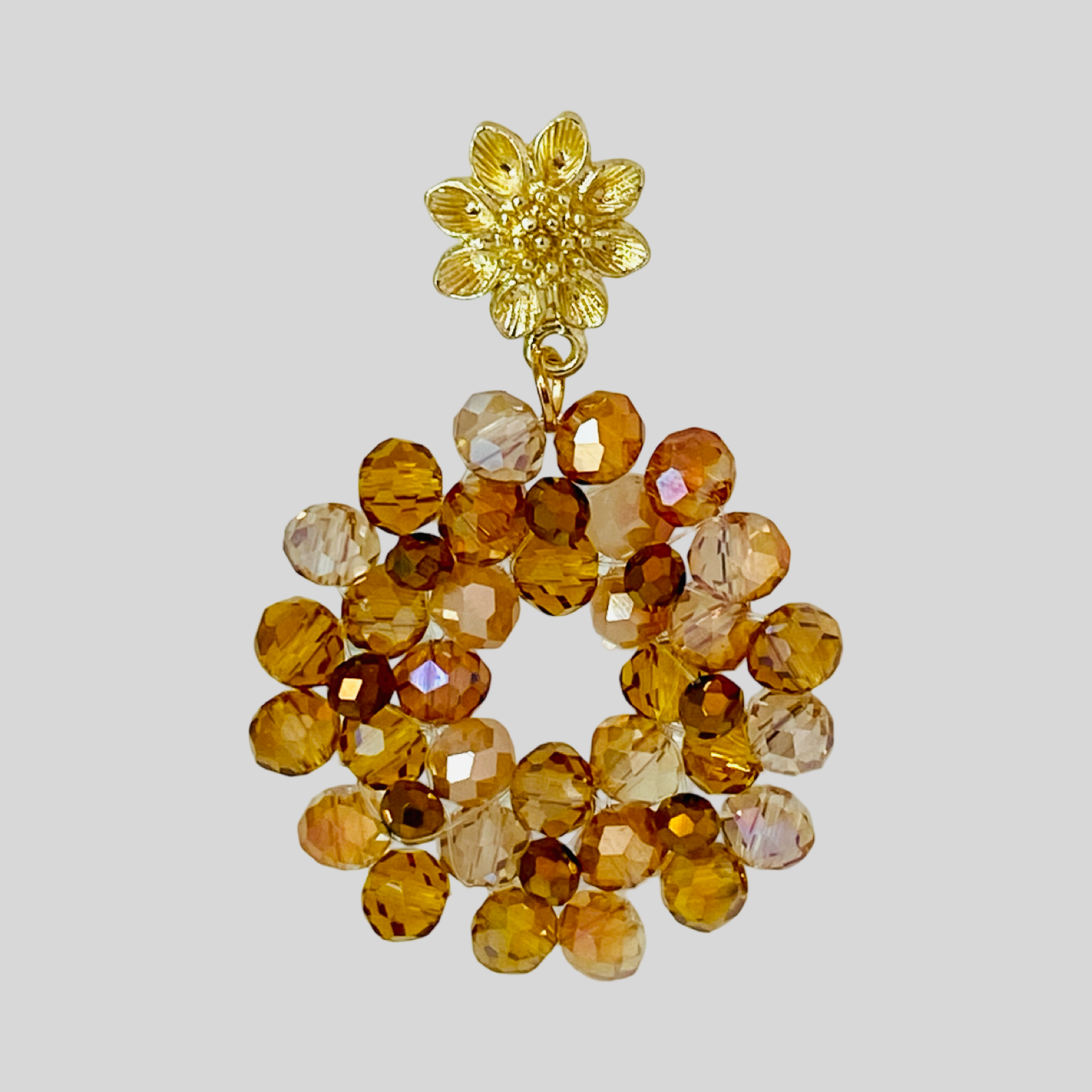 Aretes Flor de Ámbar Dorado hechos a mano