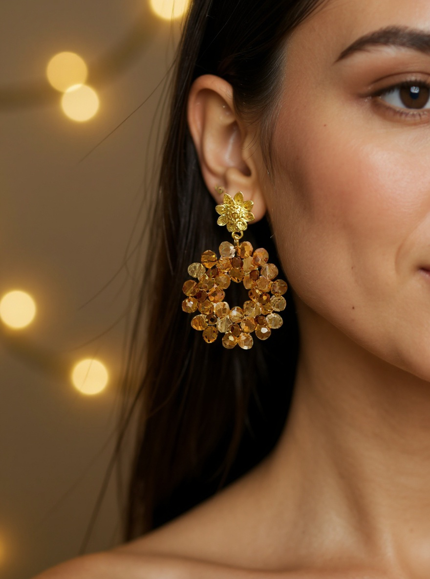 Aretes Flor de Ámbar Dorado hechos a mano