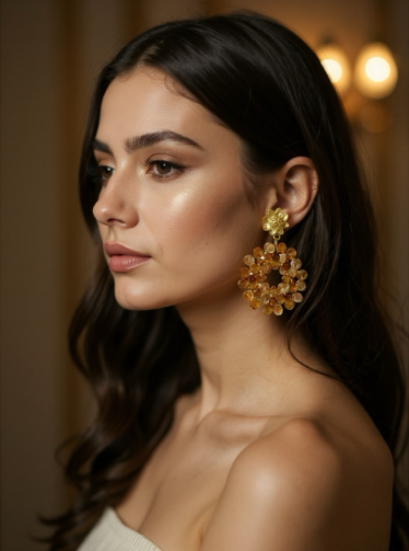 Aretes Flor de Ámbar Dorado hechos a mano