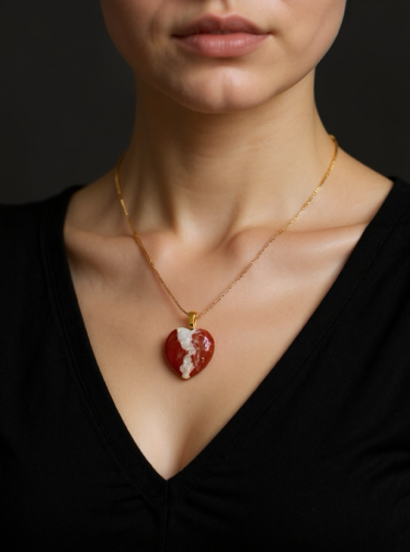 Collar Corazón Negro con Cadena Dorada ensamblado a mano