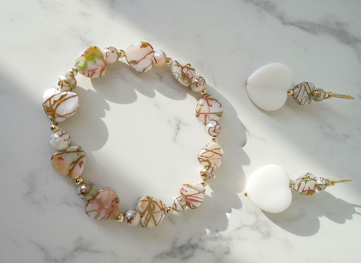 “Encanto Artesanal: juego de pulsera y aretes únicos”